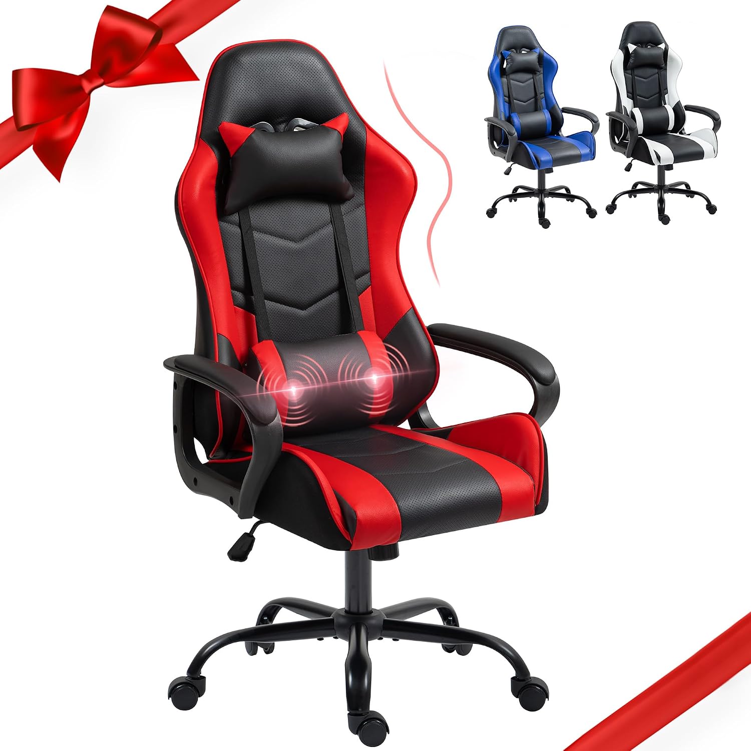 Massage - Silla de juego ergonómica roja con