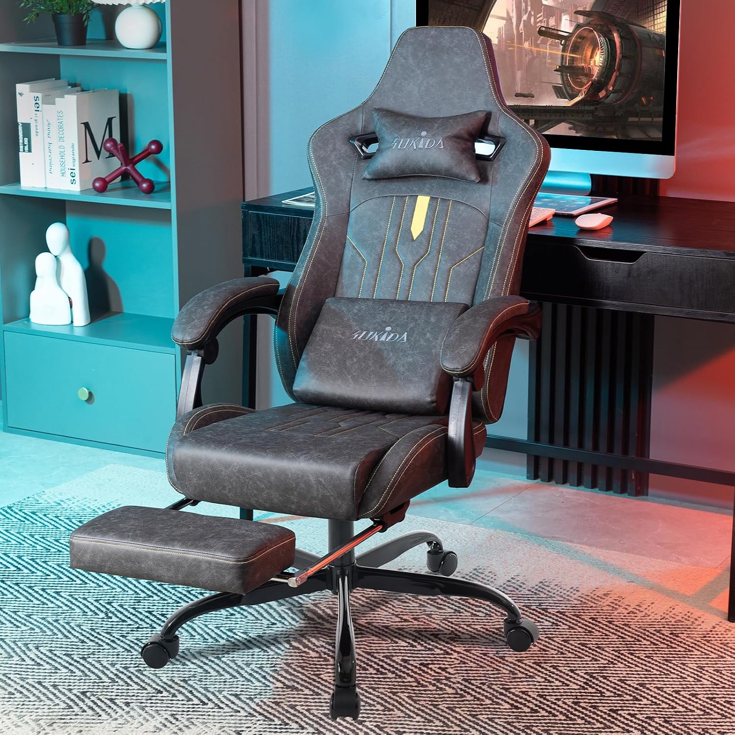 Silla de juego con reposapiés, - Massage reseña y precio